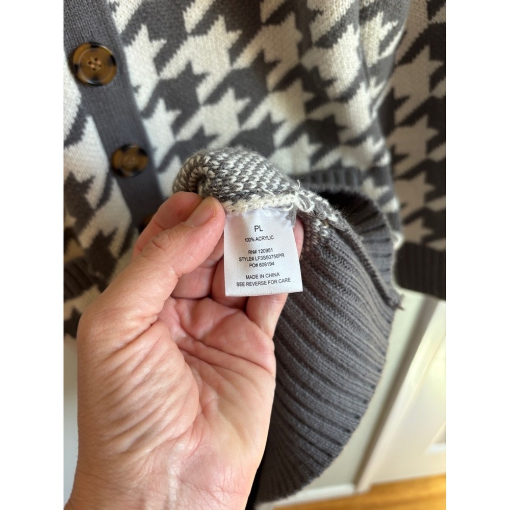 NEW Olive & Oak Gray and Cream Houndstooth Mid-Length Cardigan Large Petite - Picture 5 of 6